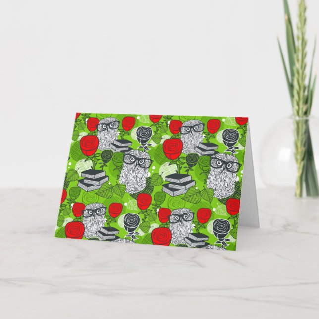 Carte Chouette en roses rouges (Devant)