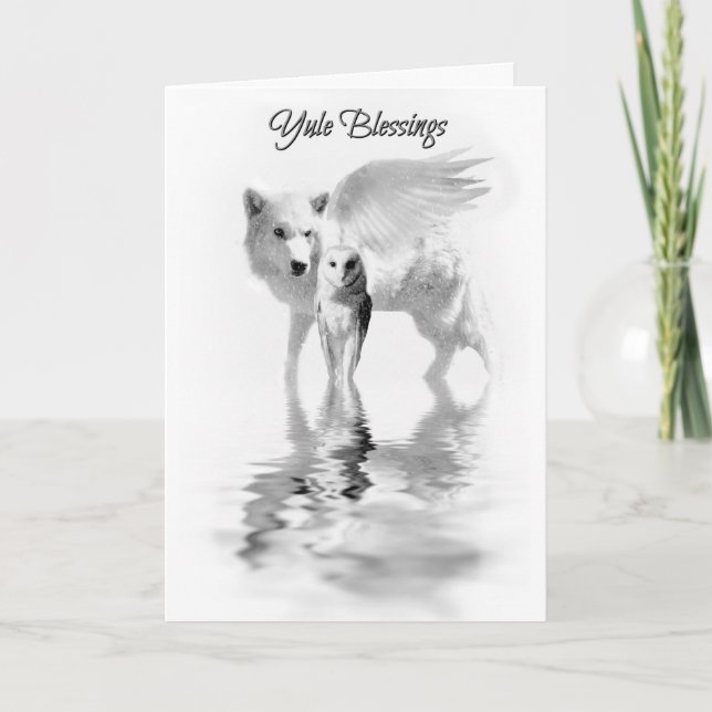 Carte Chouette et loup ailé Solstice d'hiver Yule (Devant)