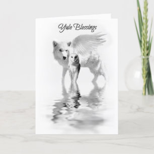 Carte Chouette et loup ailé Solstice d'hiver Yule
