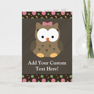 Carte Chouette fille mignonne avec cabot rose