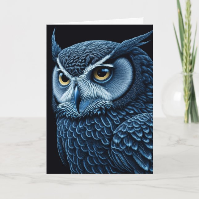 Carte Chouette grave bleue et noire blanche (Devant)
