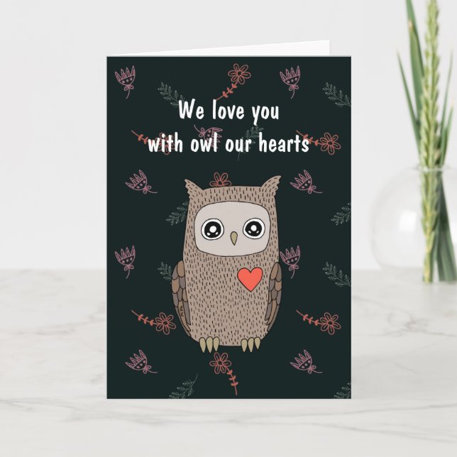Carte Chouette Je t'aime, Kawaii Owl Custom Valentine (Devant)