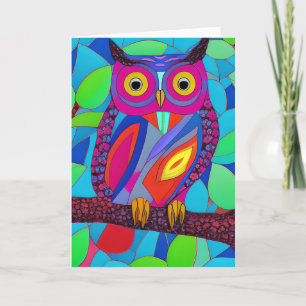 Carte Chouette lunaire aux plumes colorées