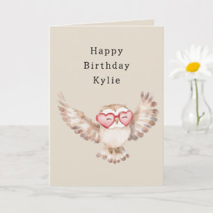 Carte Chouette Lunettes de coeur Anniversaire