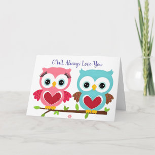 Carte Chouette mignonne aime toujours anniversaire & Sai