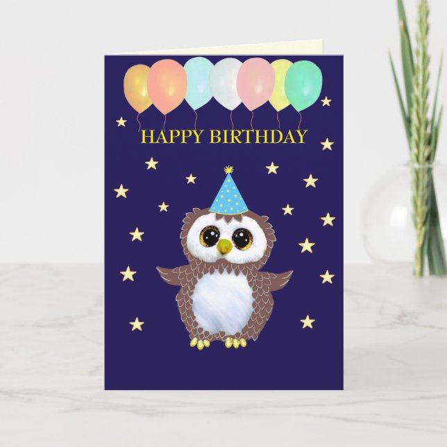 Carte Chouette mignonne et vœux d'anniversaire modifiabl (Devant)