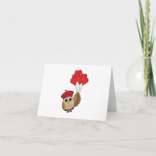 Carte Chouette mignonne volant avec des ballons en forme