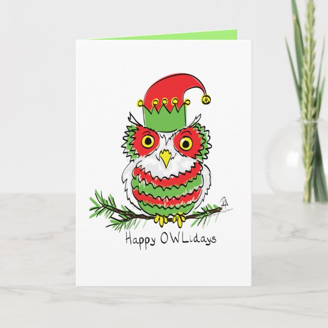 Carte Chouette Noël Mignon Drôle de Fête (Devant)