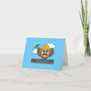 Carte Chouette ouvrière de construction mignonne avec de