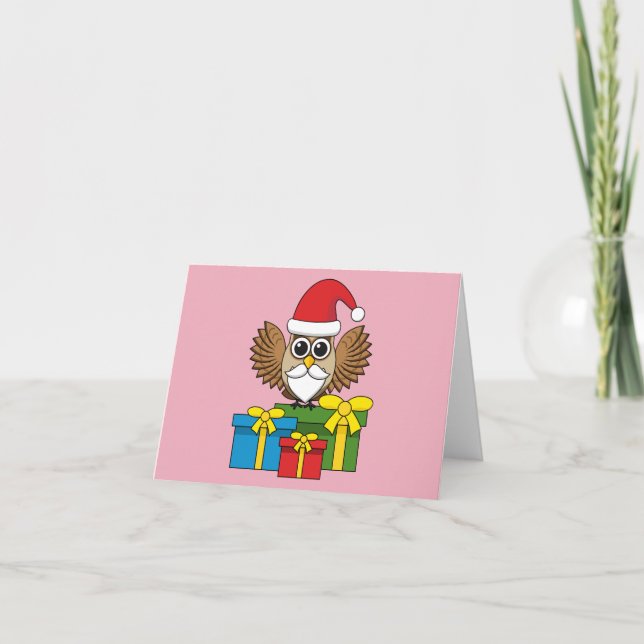 Carte Chouette Père Noël avec des cadeaux (Devant)