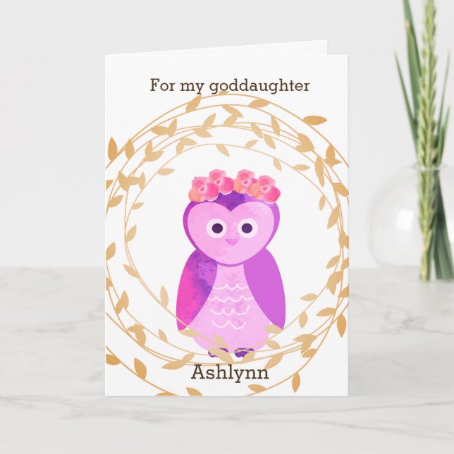 Carte Chouette pourpre Automne Anniversaire Godgirl (Devant)