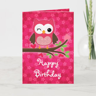 Carte Chouette Rose Chouette Fille Joyeux Anniversaire