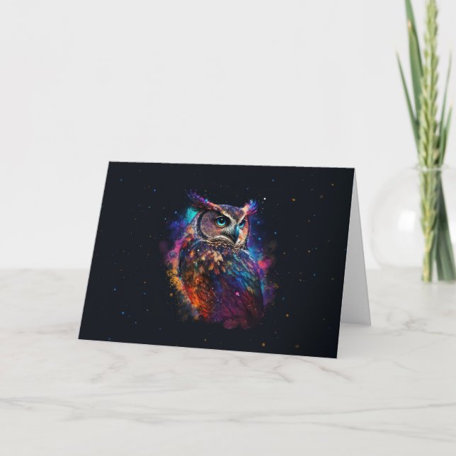 Carte Chouette spatiale colorée (Devant)