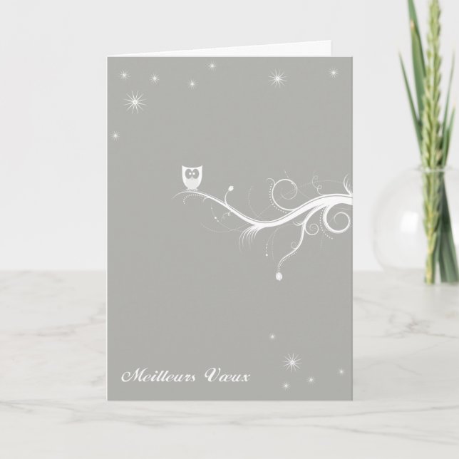 Carte Chouette sur une branche - argent (Devant)