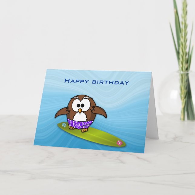 Carte chouette surfeur (Devant)