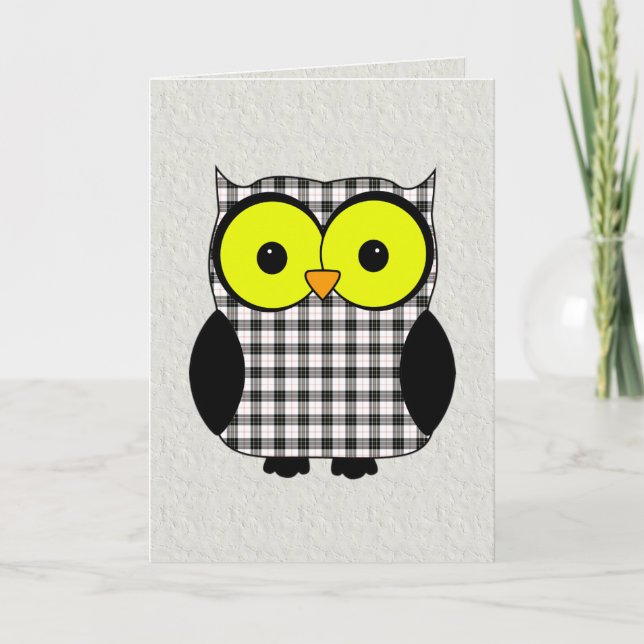 Carte Chouette tartan plaid V9 Anniversaire (Devant)