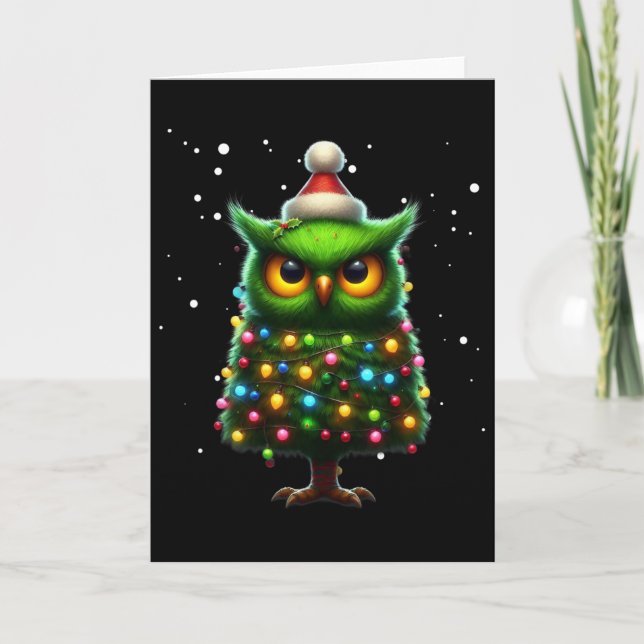 Carte Chouette Xmas Tree Owl Décoration Joyeux arbre de  (Devant)