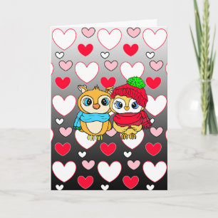Carte Chouettes adorables   Saint-Valentin   Je t'aime  