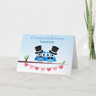 Carte Chouettes bleues, Coeurs roses, Hommes homosexuels