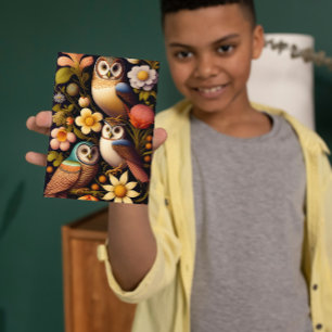 Carte Chouettes et fleurs   Salutation Haeckel moderne