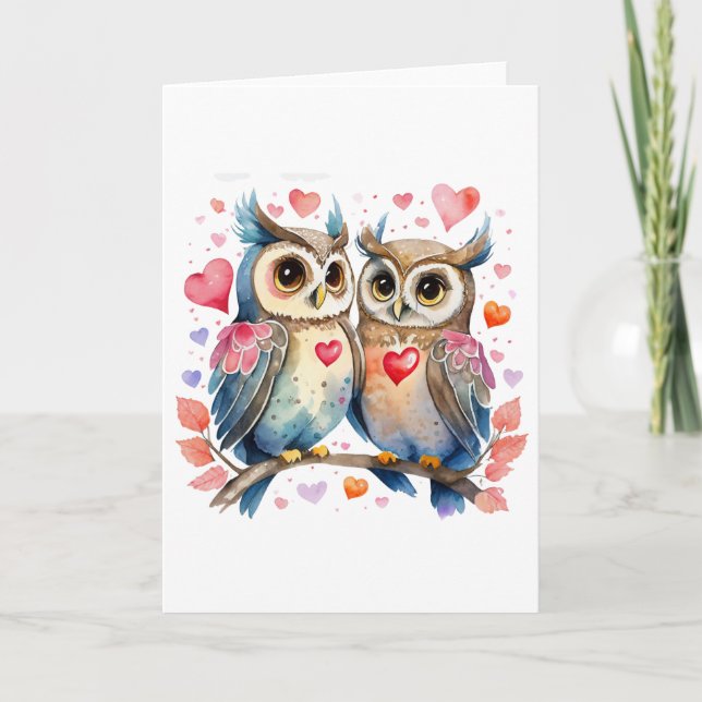 Carte Chouettes jolies en amour BLANC (Devant)