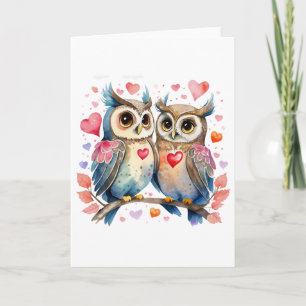 Carte Chouettes jolies en amour BLANC