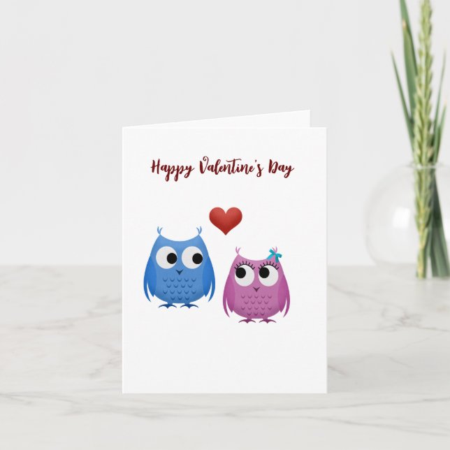 Carte Chouettes mignonnes, Saint-Valentin  (Devant)