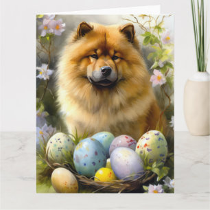 Carte Chow Chow avec œufs de Pâques de vacances