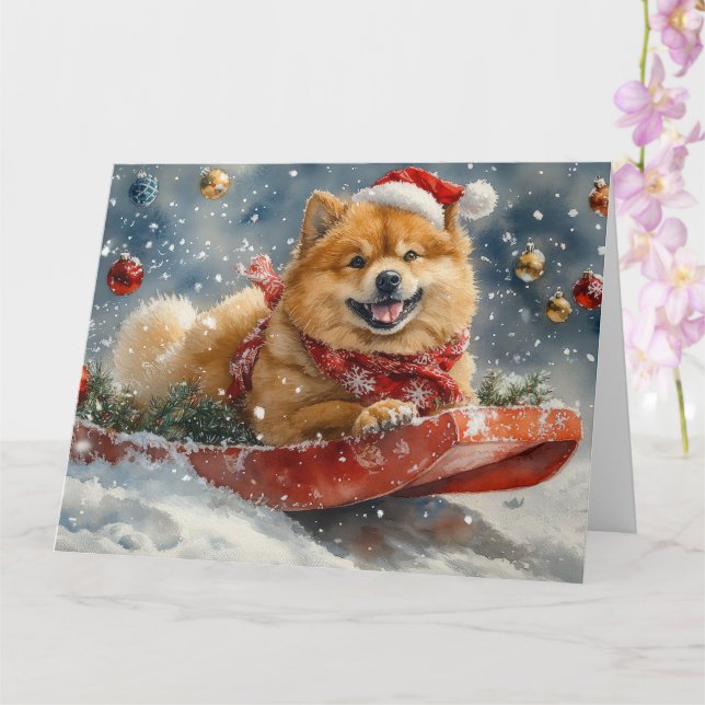 Carte Chow Chow Dog in Sledge Let's neige Christmas (Orchidée)