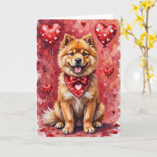 Carte Chow Chow Saint-Valentin Chien Assis avec des Cœur