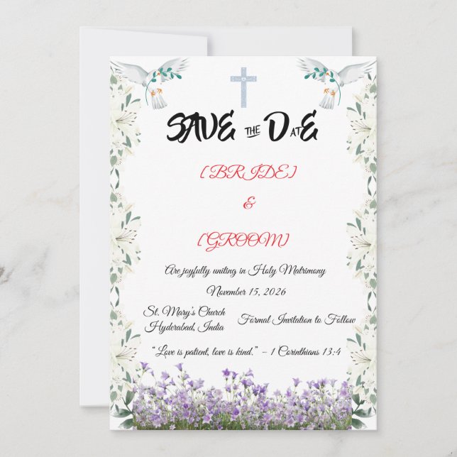 Carte chrétienne de date de sauvegarde avec croix (Devant)