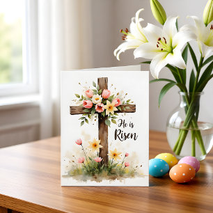 Carte chrétienne de Pâques à motif de croix floral