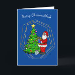 Carte Chrismukkah Père Noël avec Menorah Christmas Card<br><div class="desc">Cette carte Chrismukkah présente le Père Noël tenant une menorah près d'un arbre de Noël avec une étoile et des lumières. Ainsi, vos vacances peuvent être lumineuses soit d'un arbre de Noël, soit des bougies de la Menorah. Eh bien, c'est mon idée de toute façon. Mais, vous êtes libre de...</div>