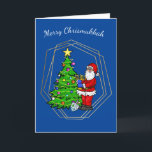 Carte Chrismukkah Père Noël avec Menorah Christmas Card<br><div class="desc">Cette carte Chrismukkah présente le Père Noël tenant une menorah près d'un arbre de Noël avec une étoile et des lumières. Ainsi, vos vacances peuvent être lumineuses soit d'un arbre de Noël, soit des bougies de la Menorah. Eh bien, c'est mon idée de toute façon. Mais, vous êtes libre de...</div>