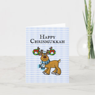 Carte Chrismukkah Renne Juif avec Couronnes