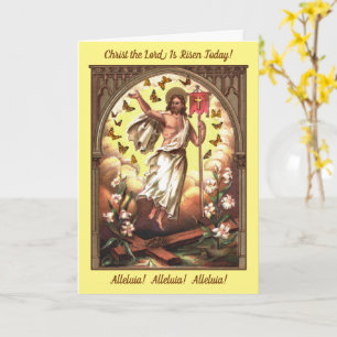 Carte Christ ressuscité parmi un vol de papillons de Pâq