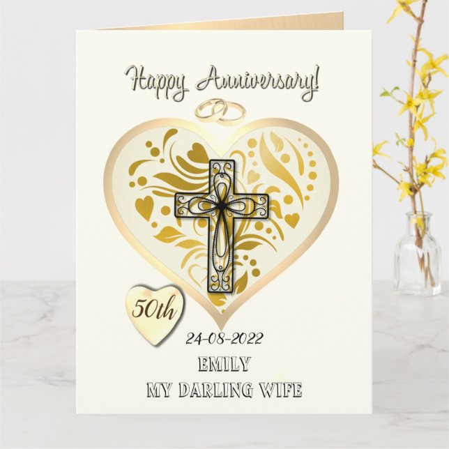 Carte Christian 50e Anniversaire Mariage d'or (Fleur jaune)