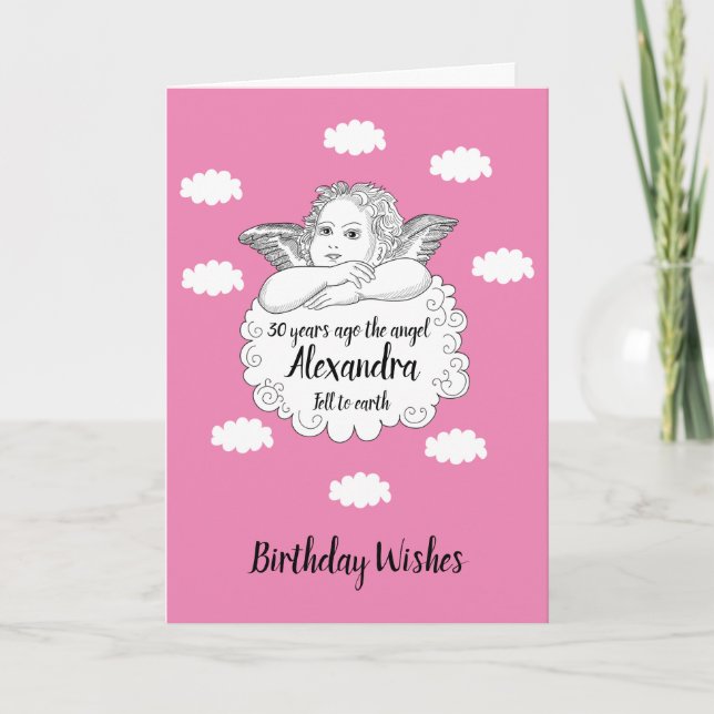 Carte Christian Cloud Angel Joyeux 30e anniversaire rose (Devant)