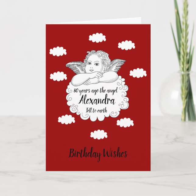 Carte Christian Cloud Angel Joyeux 80e Anniversaire Roug (Devant)