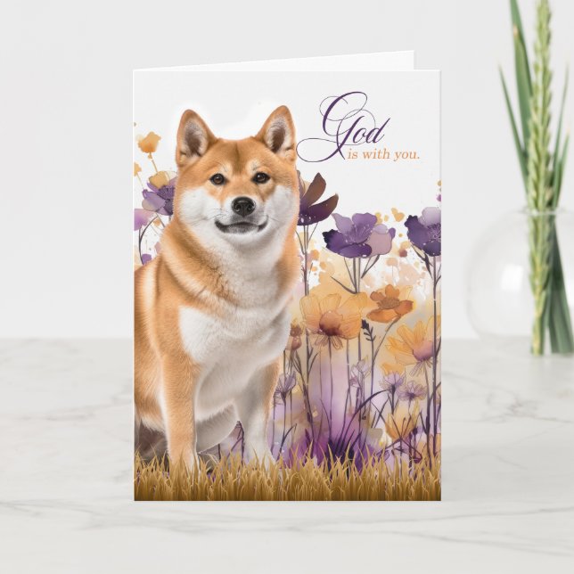 Carte Christian Encourage Akita Dog Purple Wildflowers (Devant)