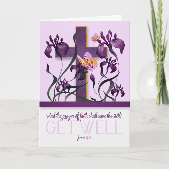 Carte Christian Get Well James 5 Cross et Purple Iris (Devant)