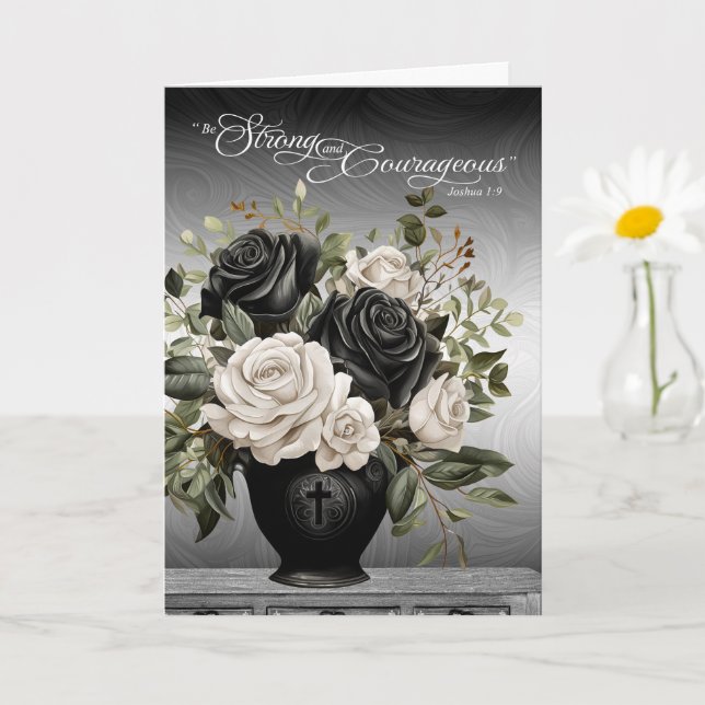Carte Christian Sympathy Black and White Roses Scripture (Petite plante)