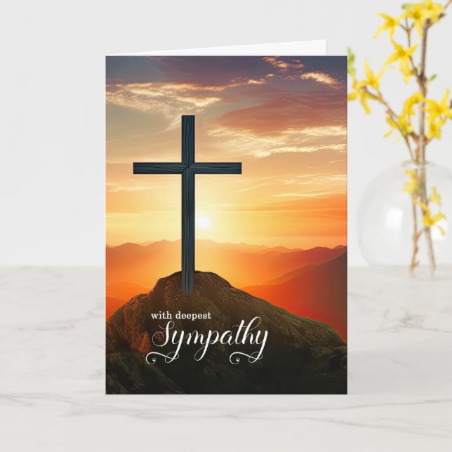 Carte Christian Sympathy Sunset Cross Over the Mountains (Fleur jaune)