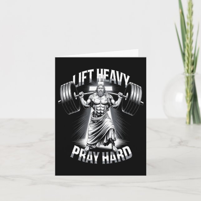 Carte Christian Workout Lift Lourd Pray Hard Gym Bodybui (Devant)