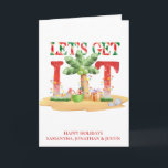 Carte Christmas Beach tropical Let's get Lit<br><div class="desc">Cette conception peut être personnalisée en choisissant l'option Modifier la conception. Vous pouvez également transférer sur d'autres objets. Contactez-moi à l'adresse colorflowcreations@gmail.com ou utilisez l'option conversation en haut de la page si vous souhaitez avoir cette conception sur un autre produit ou avez besoin d'aide. Voir d'autres de mes dessins ou...</div>