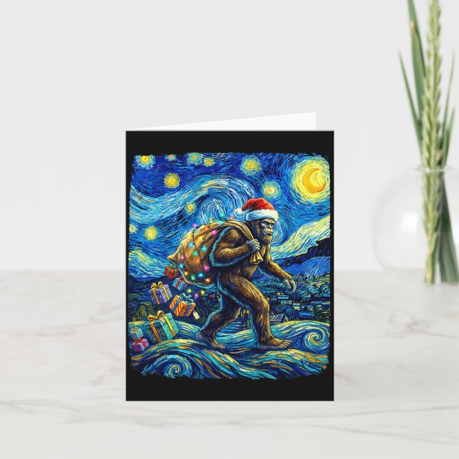 Carte Christmas Bigfoot Santa Hat Van Gogh Starry Night  (Devant)