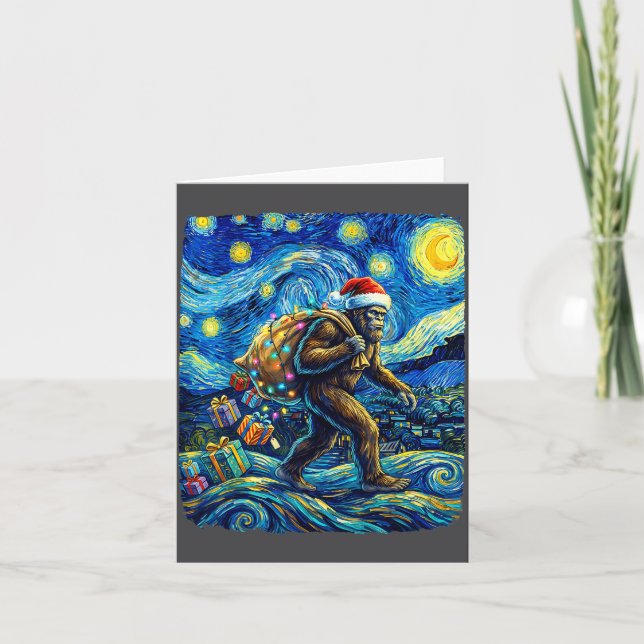 Carte Christmas Bigfoot Santa Hat Van Gogh Starry Night  (Devant)