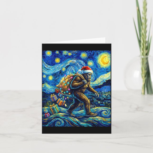 Carte Christmas Bigfoot Santa Hat Van Gogh Walking In St (Devant)