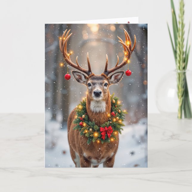 Carte Christmas Buck With a Glowing Wreath (Devant)