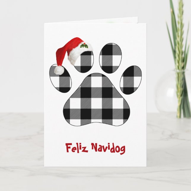 Carte Christmas Buffalo Plaid Dog Paw Print and Hat (Devant)